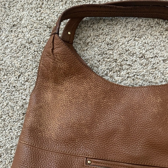 Michael Kors Pebbled Leather Hobo Bucket Shoulder Bag Brown Fulton Purse Tan - Picture 8 of 14